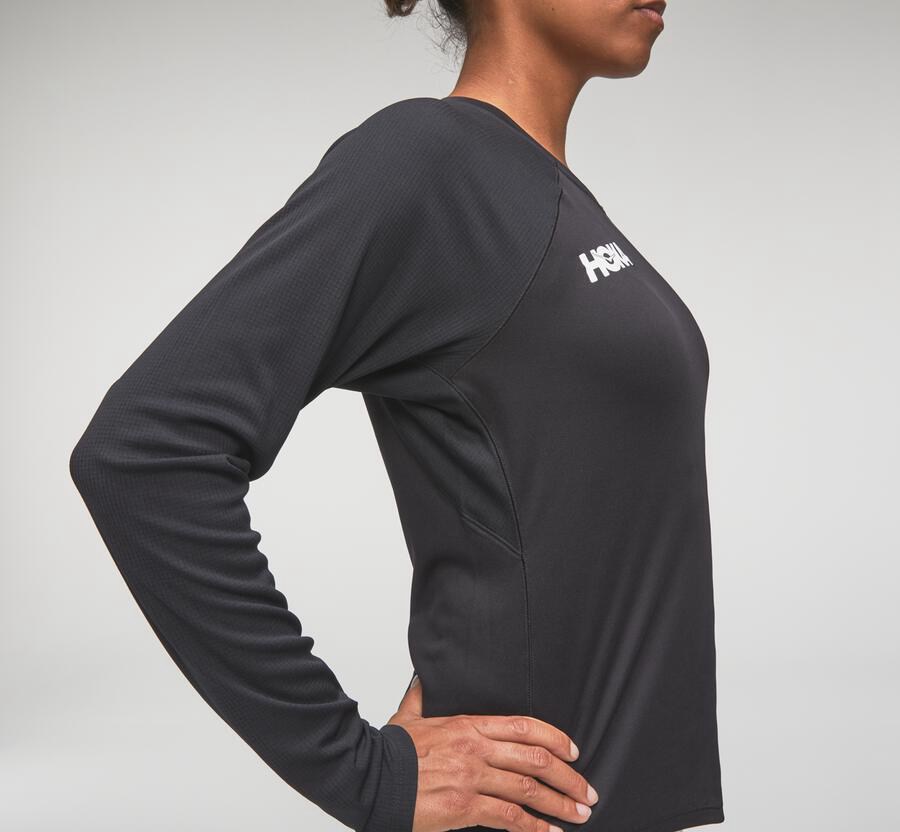 Top Hoka One One Mujer - Performance Largos Sleeve - Negras - UIG689130